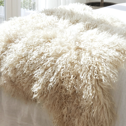Mongolian Sheepskin Fur / Throw - Champagne 90cm