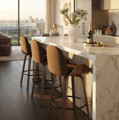 Cove Swivel Walnut & Chocolate Bar Stool - Set of Two