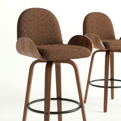 Cove Swivel Walnut & Chocolate Bar Stool - Set of Two