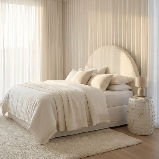 Grace White Boucle Bed Headboard Bed Frame - Queen