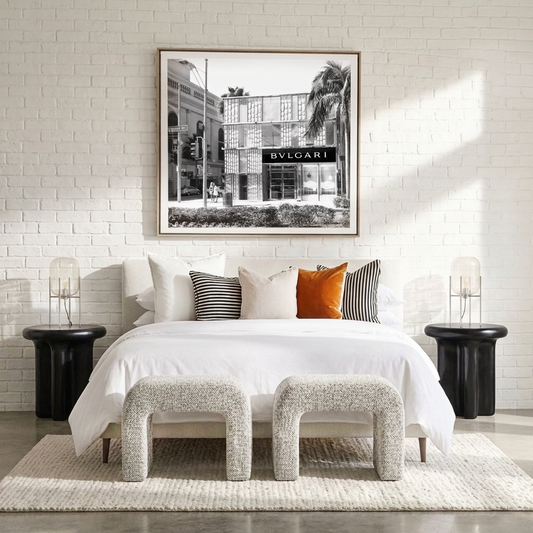 Hendrix Arched Textured Ottoman in Frosted Stone