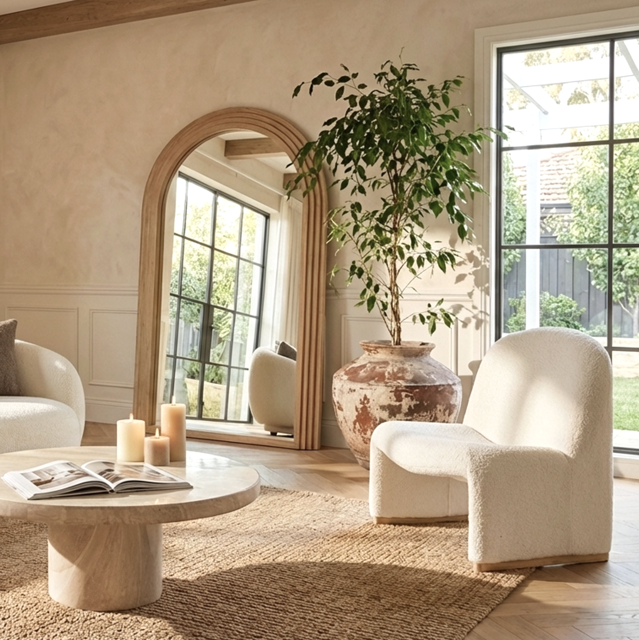 Sierra Arched Step Mirror – Signature Sculptural Oak Wood Statement Piece