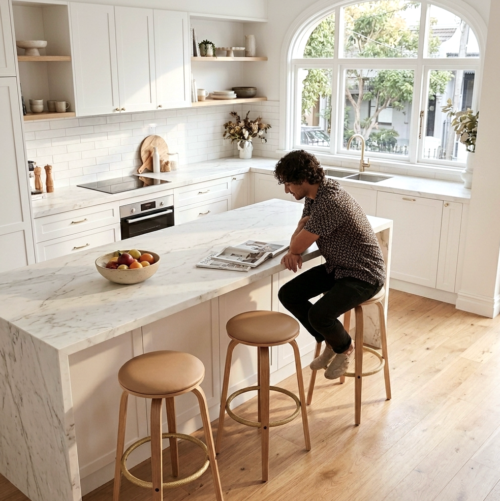 Hudson Backless Oak Bar Stool - Tan + Oak Set of Two