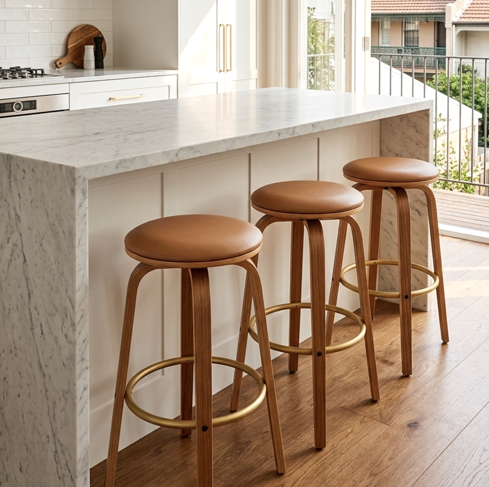 Hudson Backless Oak Bar Stool - Tan + Oak Set of Two