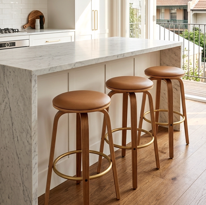 Hudson Backless Oak Bar Stool - Tan + Oak Set of Two