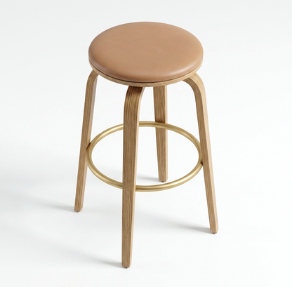 Hudson Backless Oak Bar Stool - Tan + Oak Set of Two