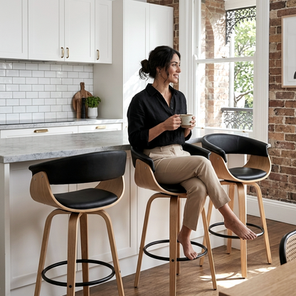 Hudson Signature Oak Bar Stool - Black + Oak Set of Two