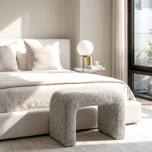 Hendrix Arched Textured Ottoman in Frosted Stone