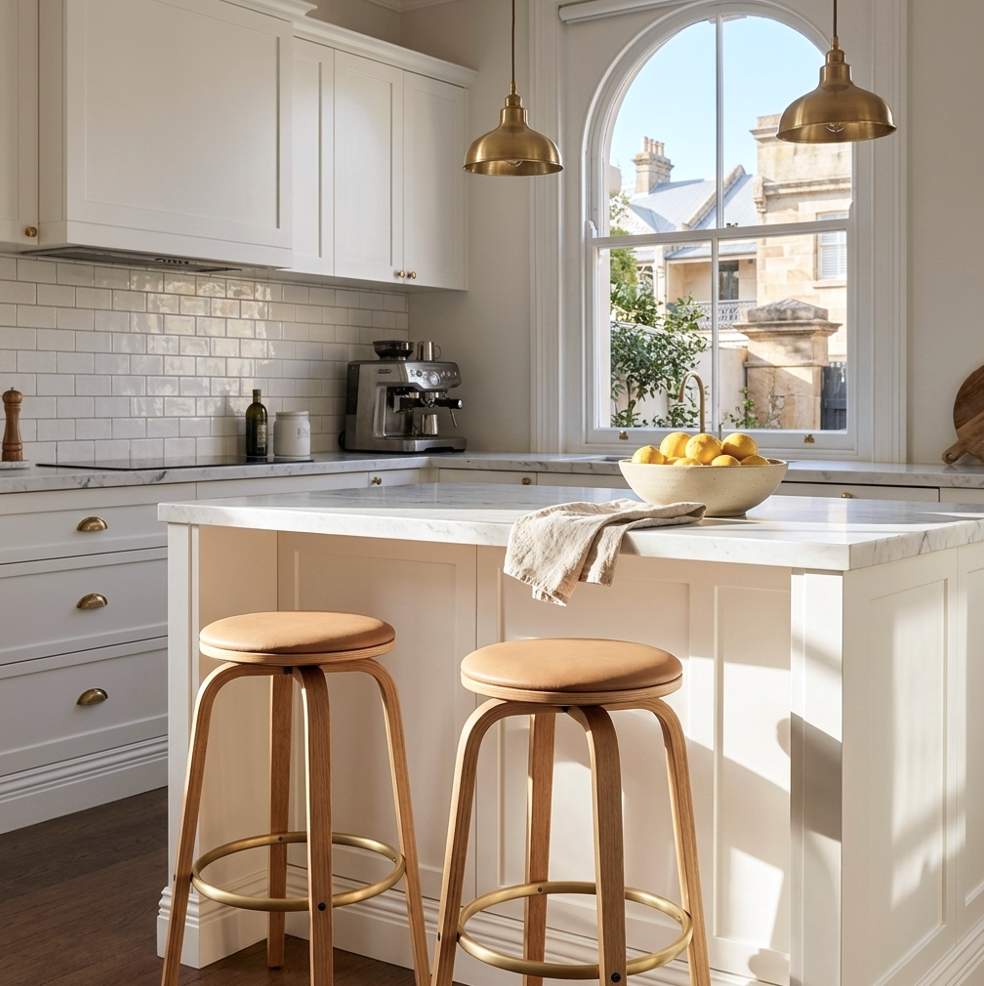 Hudson Backless Oak Bar Stool - Tan + Oak Set of Two