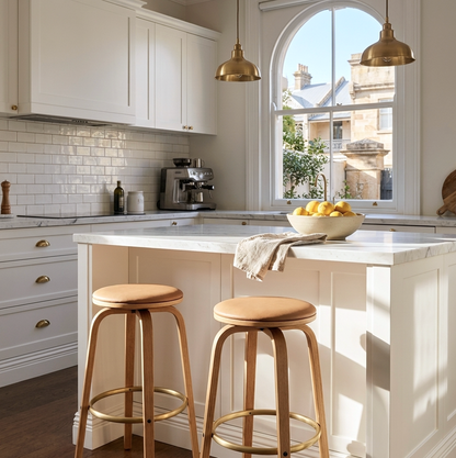 Hudson Backless Oak Bar Stool - Tan + Oak Set of Two