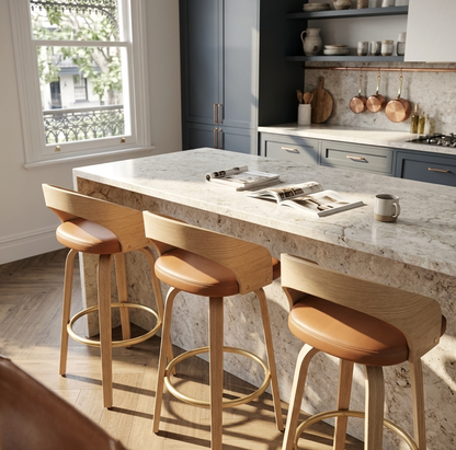Hudson Oak Bar Stool - Tan + Oak Set of Two