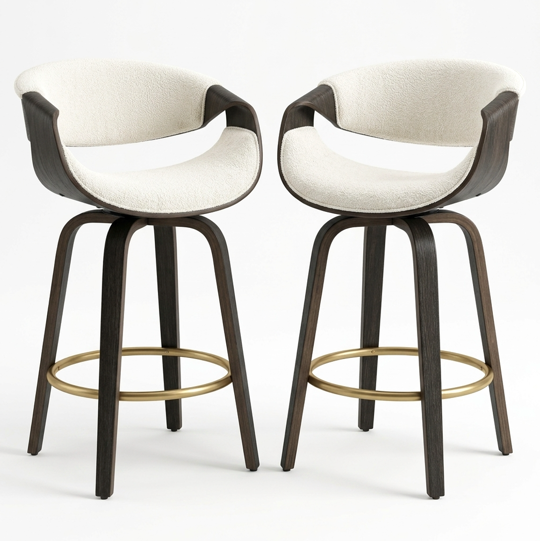 Hudson Signature Walnut Bar Stool - Offwhite + Walnut Set of Two