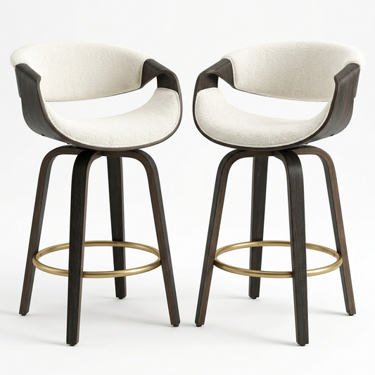 Hudson Signature Walnut Bar Stool - Offwhite + Walnut Set of Two