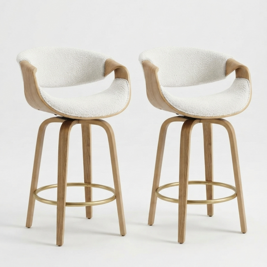 Hudson Signature Oak Bar Stool - Off White - Set of Two