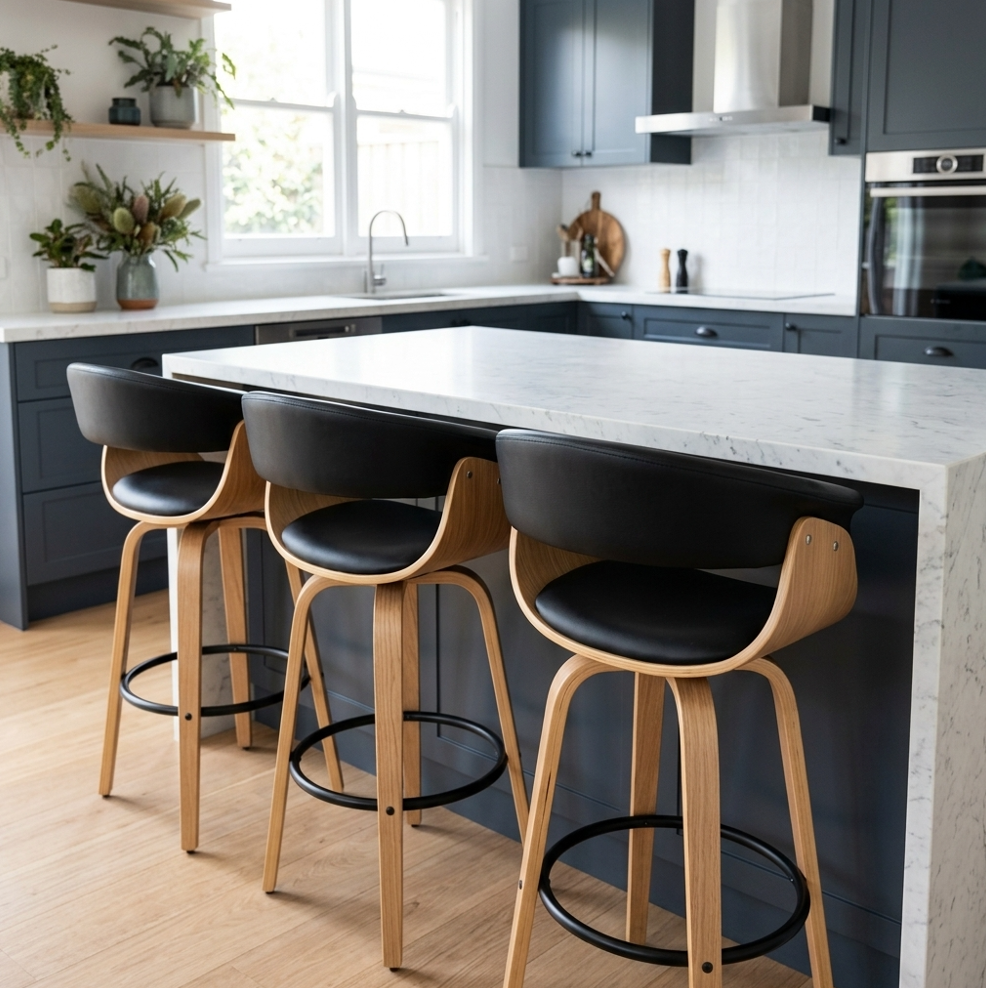 Hudson Signature Oak Bar Stool - Black + Oak Set of Two