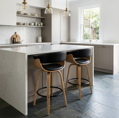Hudson Signature Oak Bar Stool - Black + Oak Set of Two