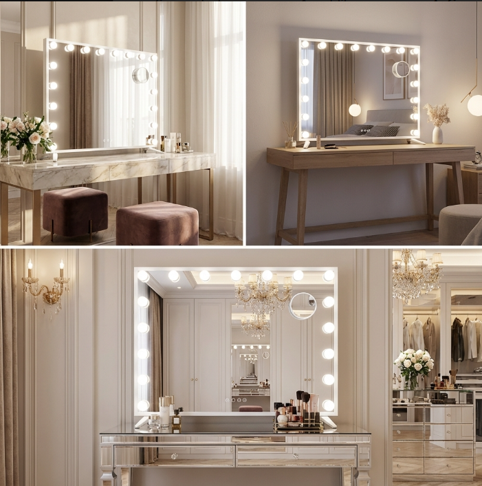 Hollywood Glam Framed LED Makeup Mirror- XL – Designer mirror by Interior Ave