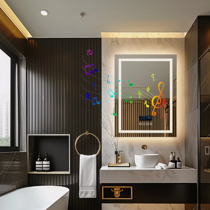 60 x 80cm Rectangle Frameless LED Bathroom Bluetooth Mirror – LED illuminated bathroom mirror by Interior Ave