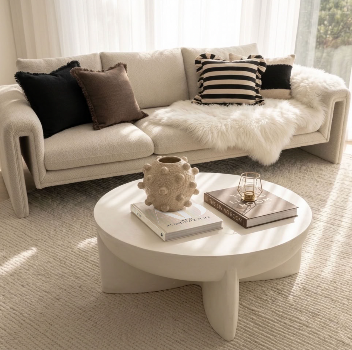Zelda Sculptural Stone Coffee Table – Sand Textured Finish