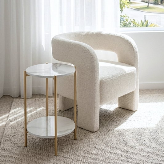 Alba Marble Stone Side Table - Gold