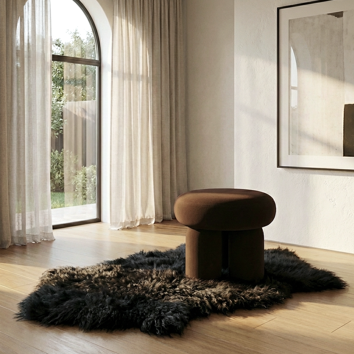 Mongolian Sheepskin Fur / Throw - Black 90cm