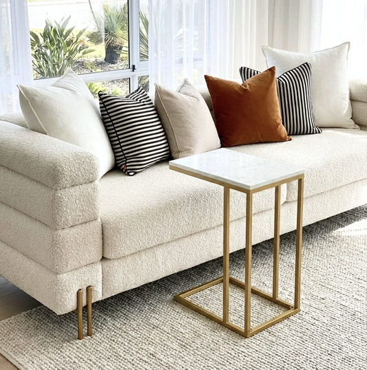 Catalina C Shaped End Table - White Marble Stone