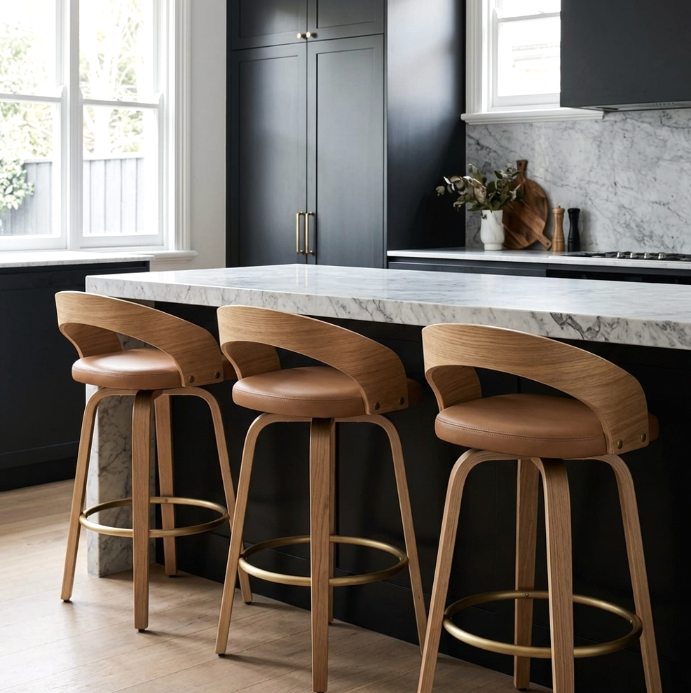 Hudson Oak Bar Stool - Tan + Oak Set of Two