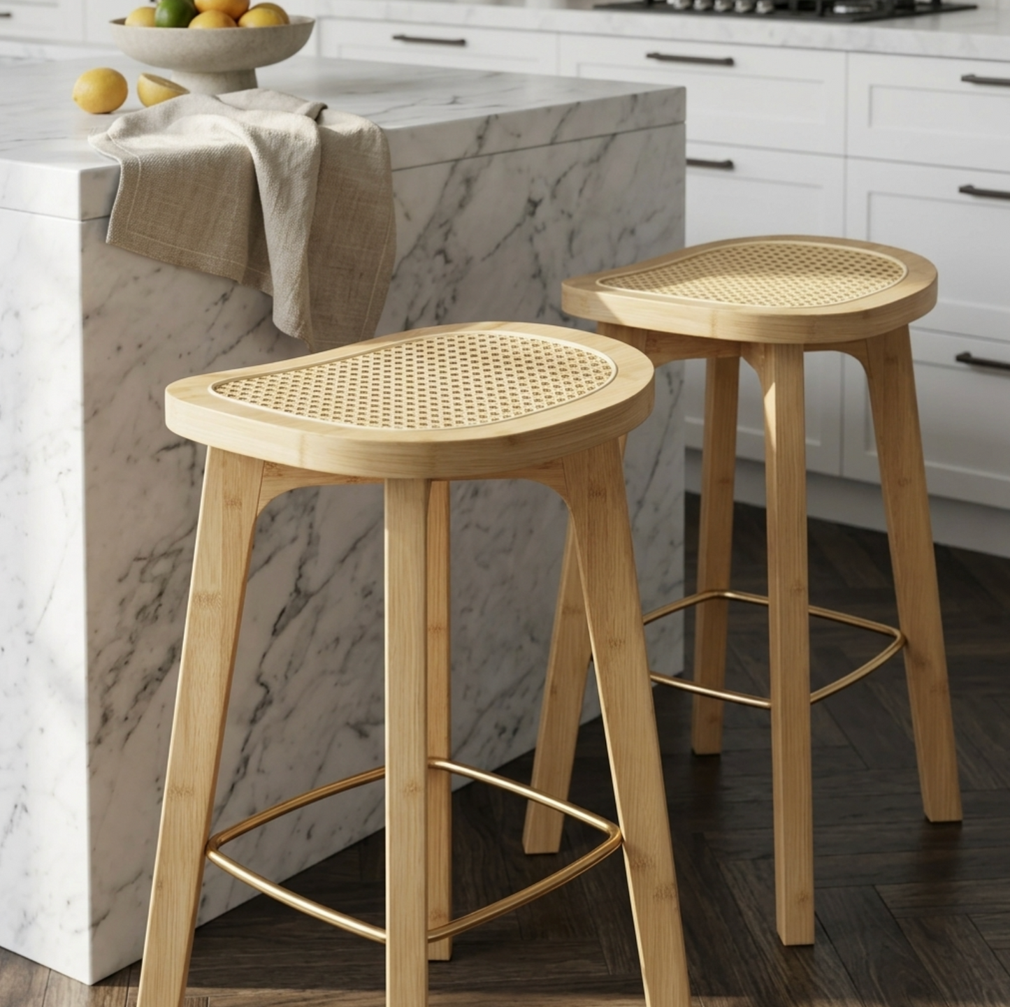 Viola Rattan Bar Stools - Set of Two
