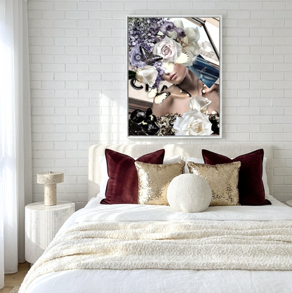 Illusion portrait veiled in roses and butterflies floral fashion wall art