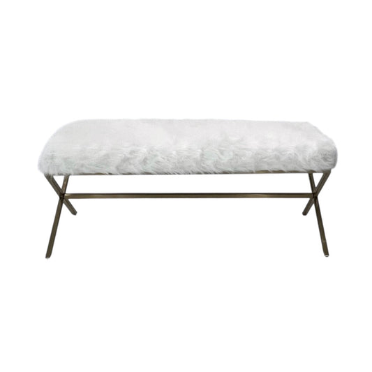 Oxley Fur Bench - White & Gold