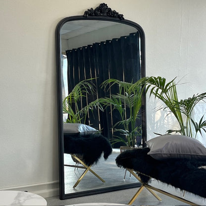 Helena Black Mirror – Arched Mirror with Ornate Crest