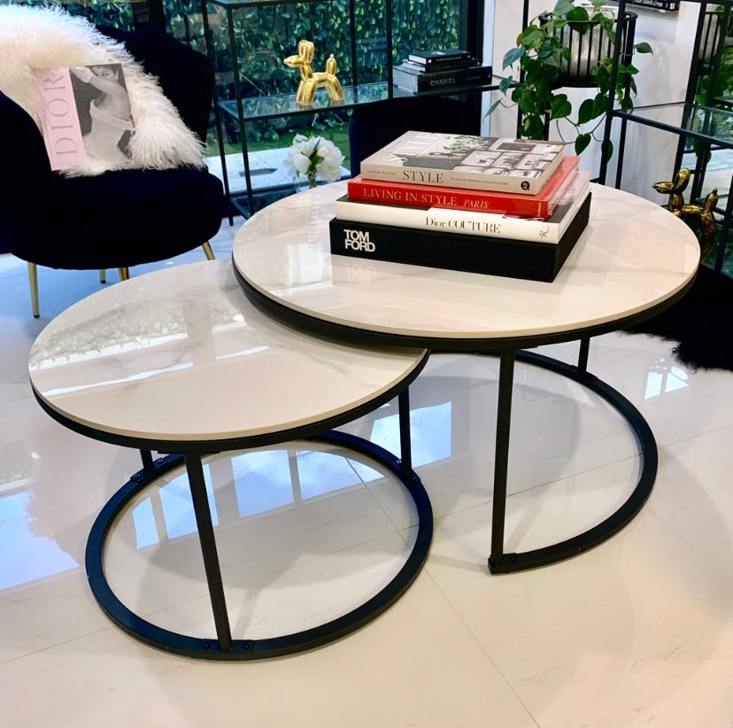 EXECUTIVE NESTED COFFEE TABLE - WHITE MARBLE STONE