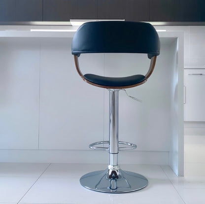 Mulan Walnut Padded Bar Stool - Black - Set of Two