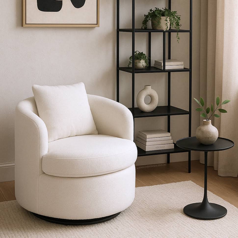 Alexa Swivel Boucle Chair - White