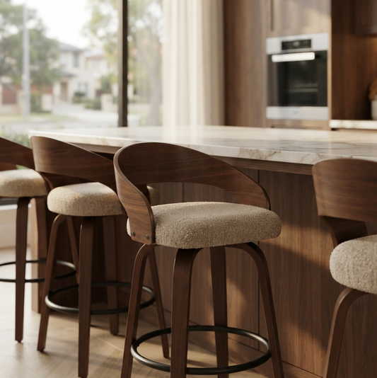 Kivo Swivel Bar Stool – Almond Oat & Walnut (Set of 2)