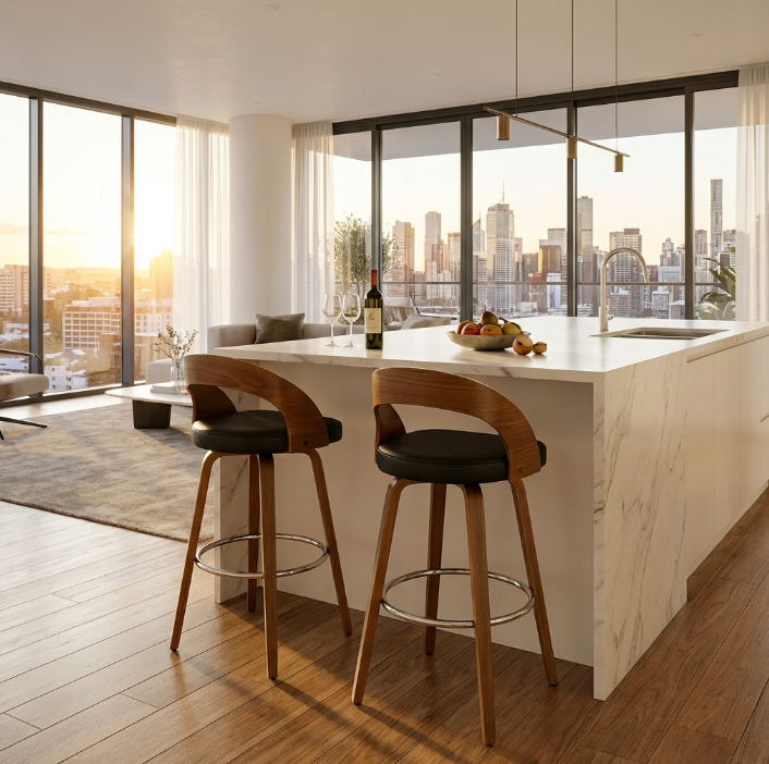 Kivo Bar Stool - Black & Walnut Wood - Set of Two – modern bar stool by Interior Ave