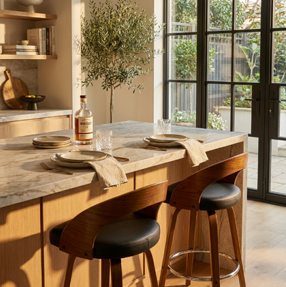 Kivo Bar Stool - Black & Walnut Wood - Set of Two – modern bar stool by Interior Ave