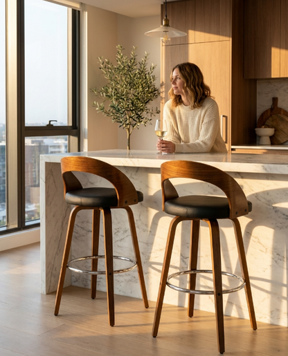 Kivo Bar Stool - Black & Walnut Wood - Set of Two – modern bar stool by Interior Ave