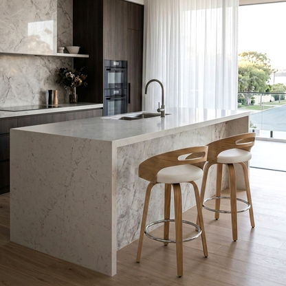 Kivo Swivel Bar Stool – White & Solid Pine (Set of 2)