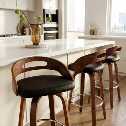 Kivo Bar Stool - Black & Walnut Wood (Set of 2)