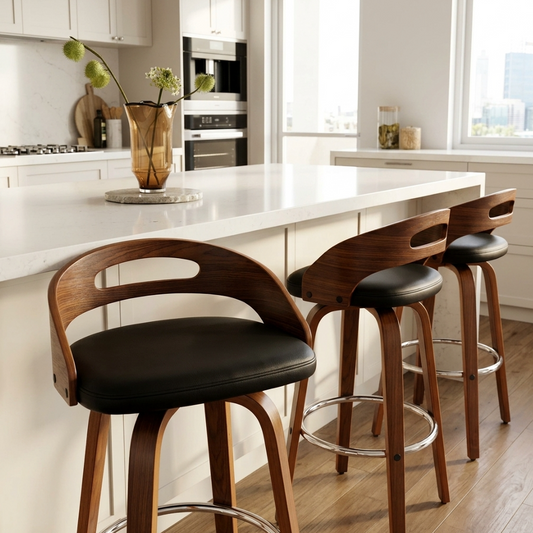 Kivo Bar Stool - Black & Walnut Wood (Set of 2)