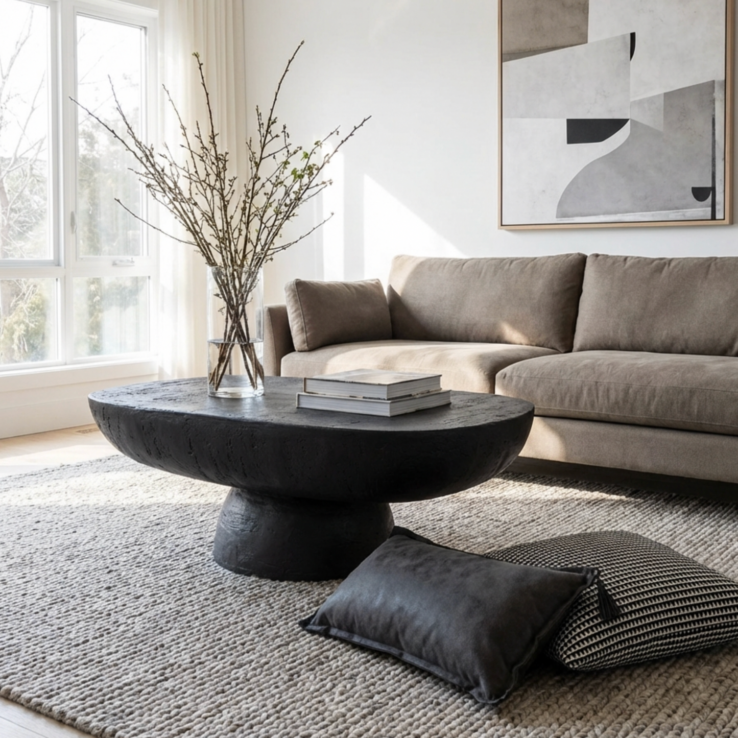 Korra Sculptural Black Stone Coffee Table