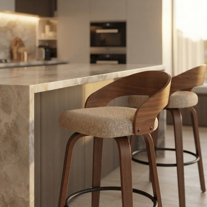 Kivo Swivel Bar Stool – Almond Oat & Walnut (Set of 2)