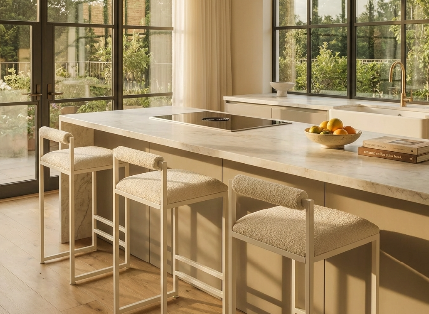 La Maison Boucle Bar Stool - White Boucle | Designer Bar Stool by Interior Ave