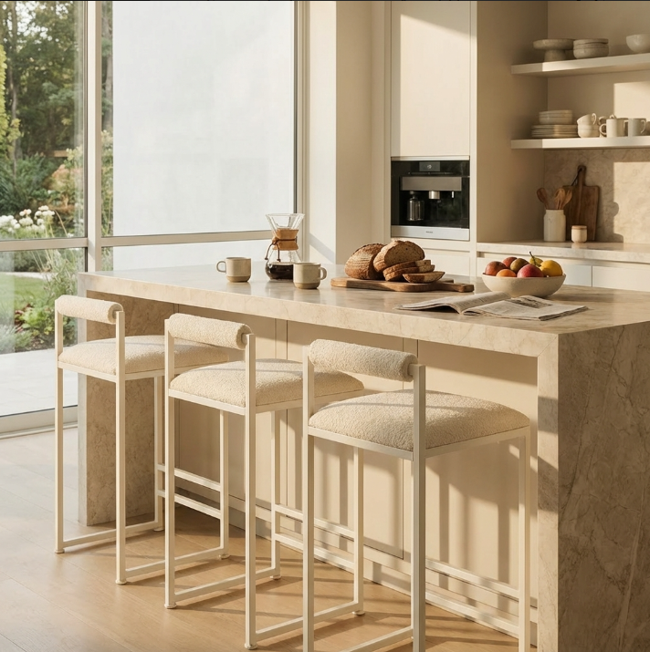 La Maison Boucle Bar Stool - White Boucle | Designer Bar Stool by Interior Ave