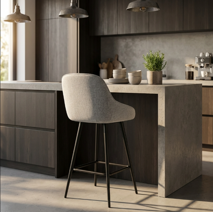 Metro Grey bar stool with curved backrest and black metal legs – Metro by Interior Ave