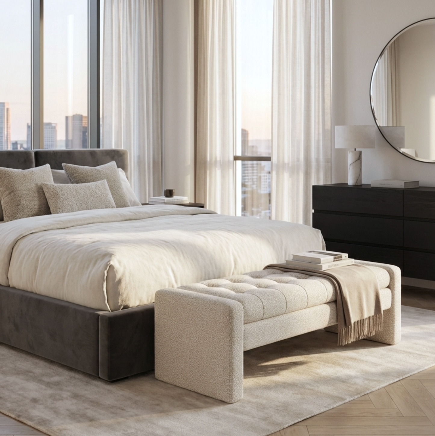 Milan Storage Bench - Vanilla Oat | Modern Bedroom Bench by Interior Ave