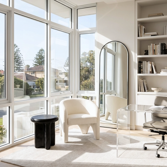 Nova Sculptural Accent Chair – White Chenille Armchair with Curved Modern Form