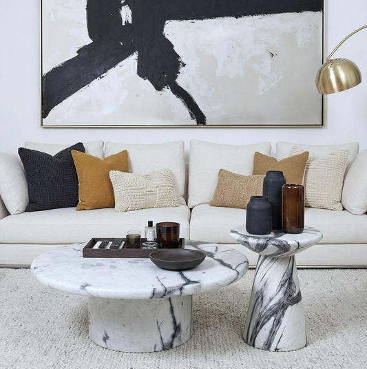 Nobu Round Sculptural Stone Coffee Table - Panda Marble Finish