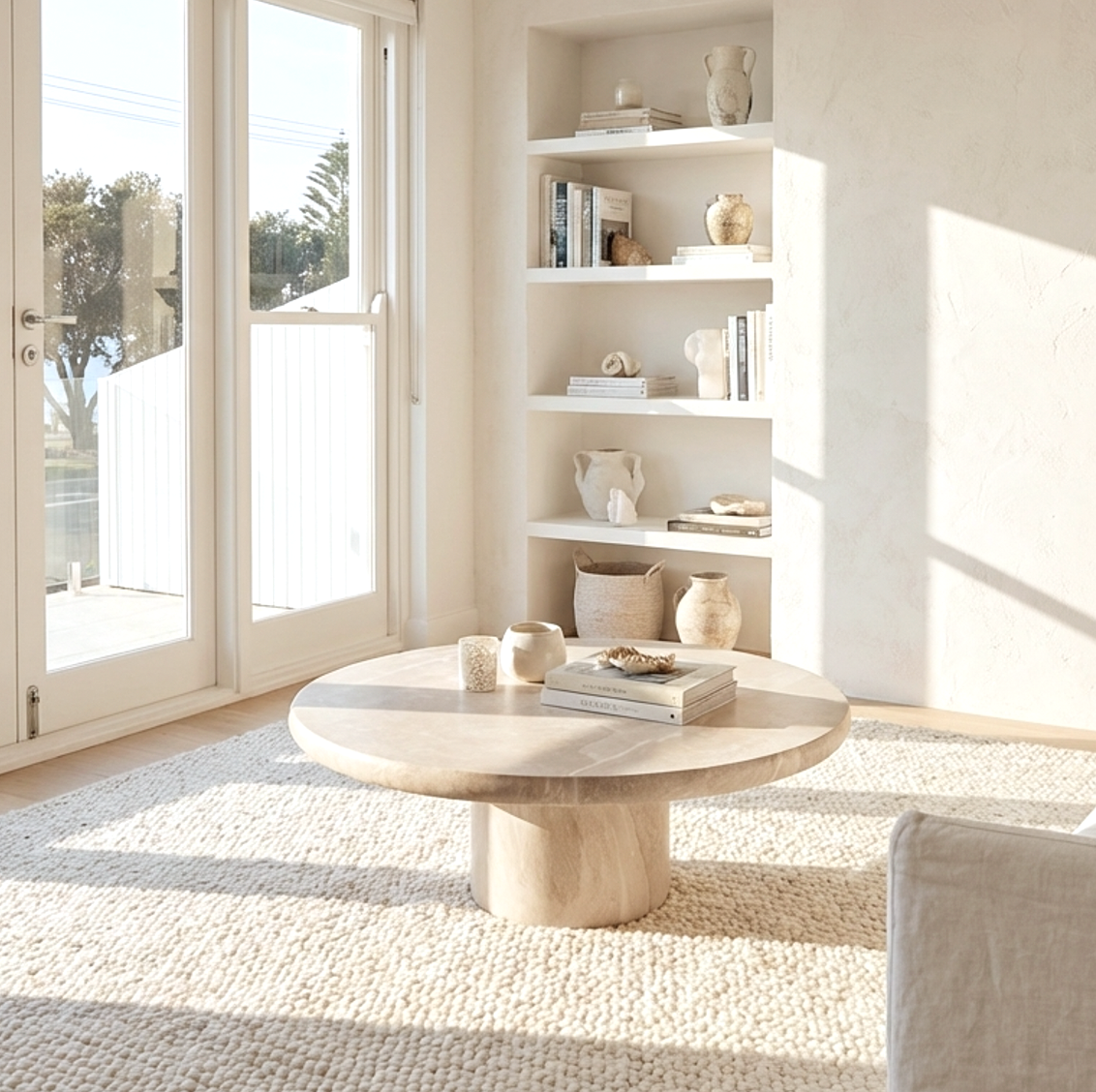 Nobu Round Sculptural Stone Coffee Table | Modern Coffee Table by Interior Ave